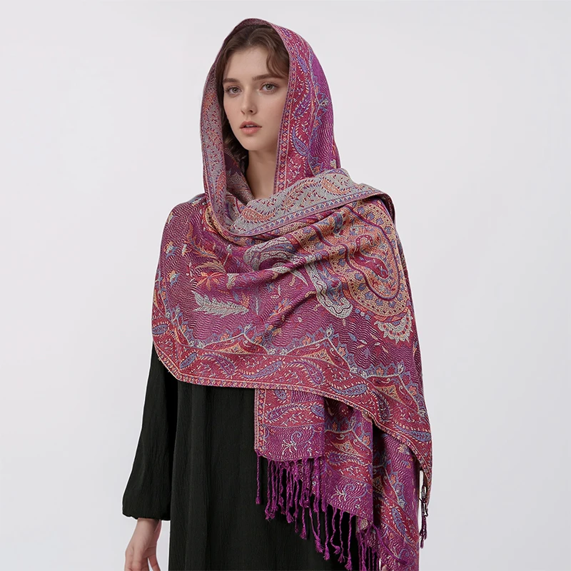 Paisley Pashmina Shawl Scarf Women Jacquard Cashew Printed Scarves Flowers Borders Female Tassel Blanket Wraps Ethnic Shawls