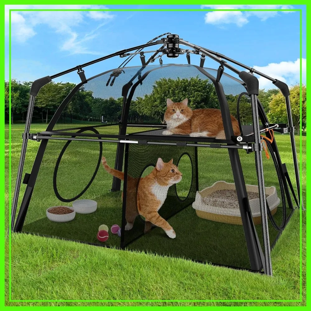 

Extra Large 2-Tier Catio Outdoor Cat Enclosure for Patio Balcony Camping Foldable Cat Playpen with Windows Weatherproof Sunproof