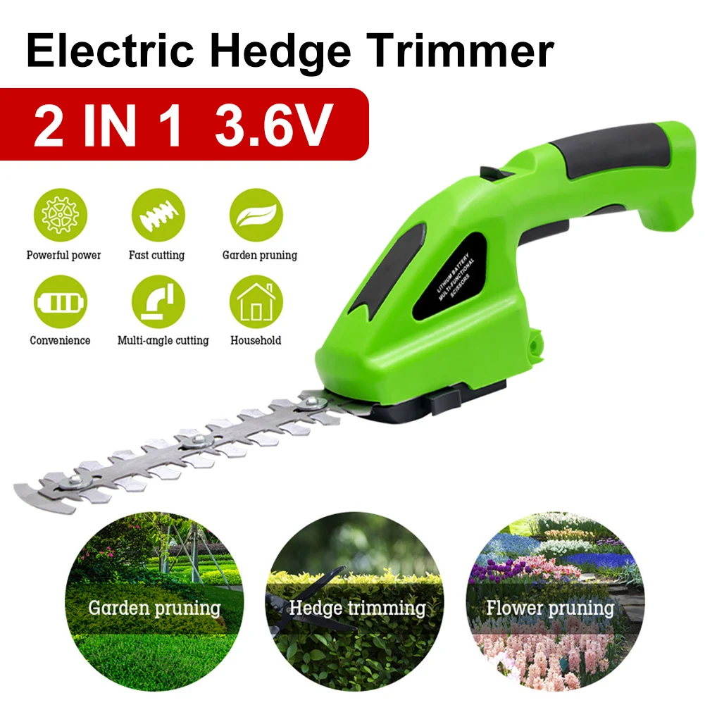 

2 In 1 Electric Hedge Trimmer 3.6V Cordless Hedge Cutter Portable One-handed Grass Trimmer Garden Weeding Shear Pruning Mower