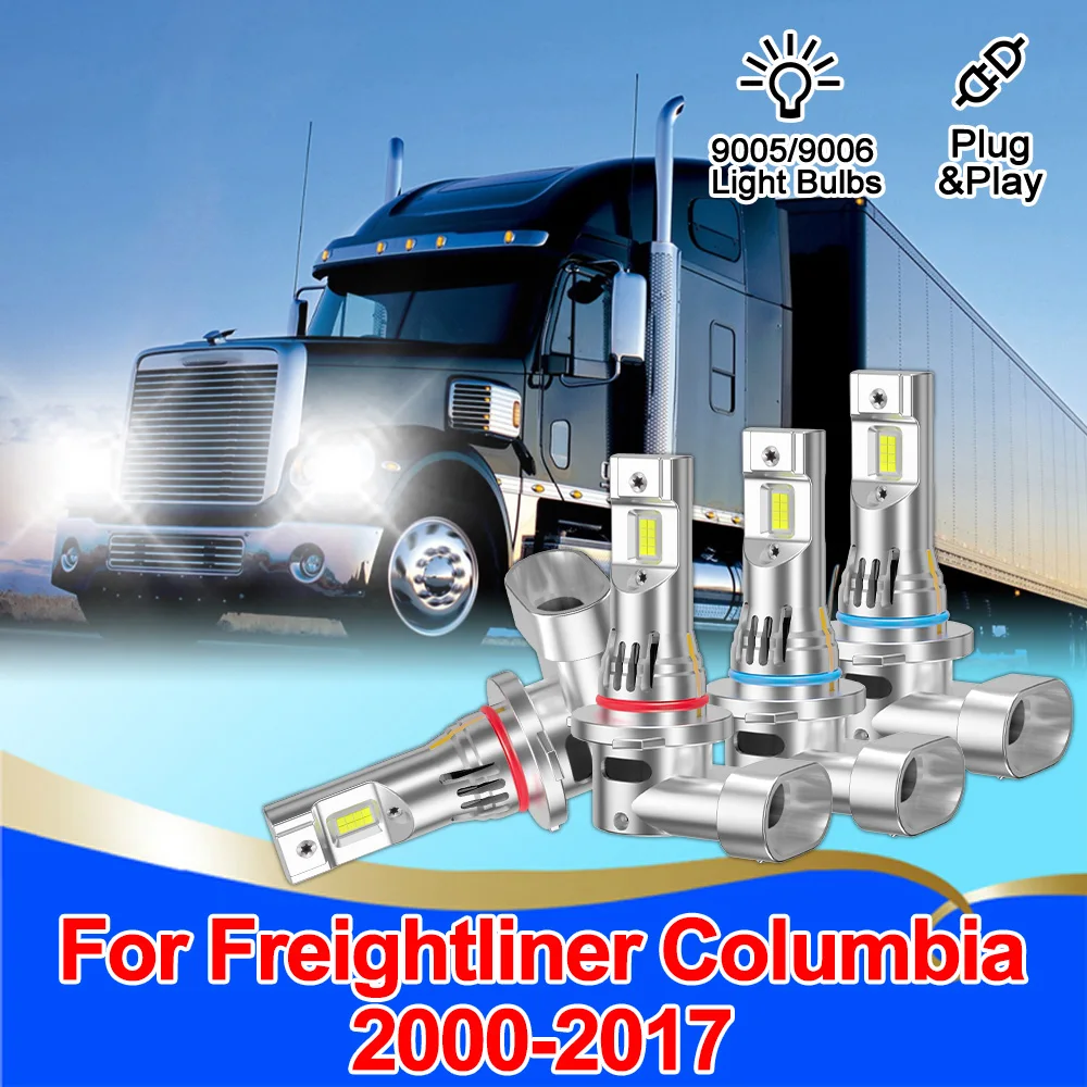 

For Freightliner Columbia 2000-2017 9005 9006 LED Headlights Kit Auto Light Bulbs 6000K High Low Beam Super White Bright 200W