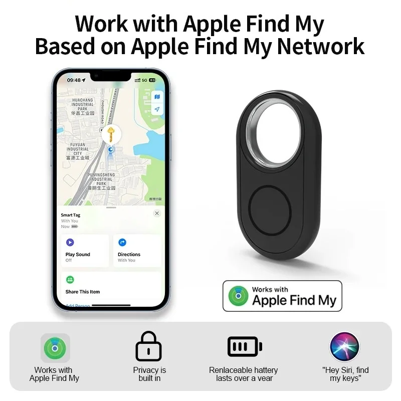 GPS Bluetooth Smart Tracker Works with Apple Find My Anti Lose Reminder Device Smart Tag Replacement Battery Privacy Protection