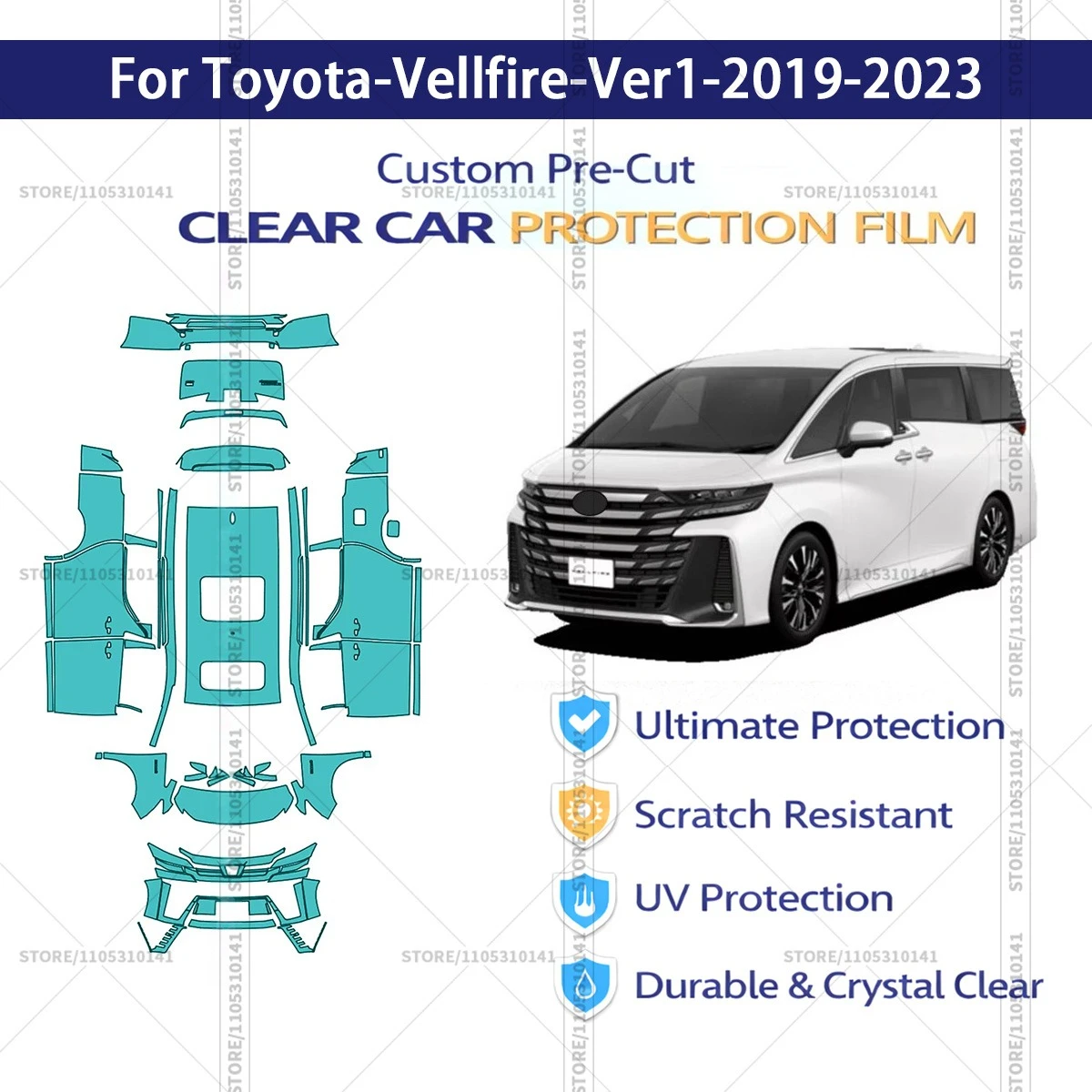 

Защитная пленка PPF для Toyota Vellfire Ver.1 (2019-2023), предварительно вырезанная, прозрачная, для полной оклейки автомобиля