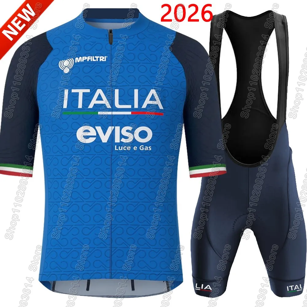 Italy Cycling Jersey Team 2026 Set Italian Blue Cycling Clothing Men Short Sleeve Kit Road bike Shirt Bicycle Bib Shorts Maillot