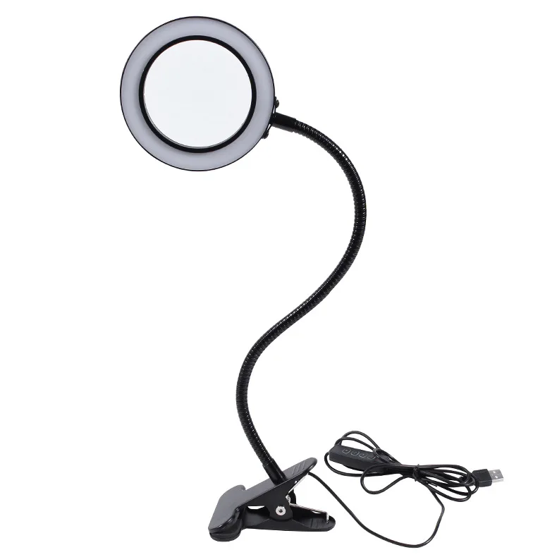 10X Magnifying Glass Desktop Magnifier with 56 Led Lights Swing Arm Flexible Clamp-On Table Lamp Dimmable Illuminated Magnifier