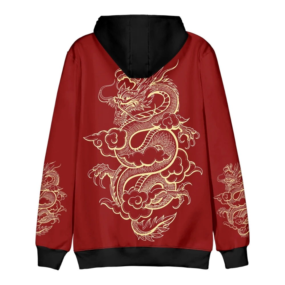 Felpe con Grafica del Drago Cinese per Uomo/Donna, Stile Harajuku, Moda in Pile, Tuta Sportiva, Abbigliamento Maschile