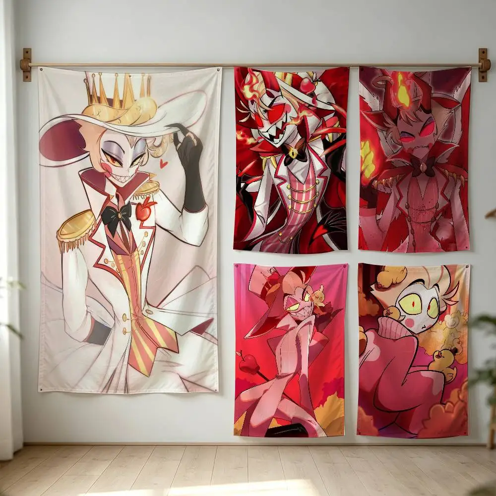 Hazbin H-Hotel Lucifer Magne Flag Digital Printing Banner for Garage Wall Out Door Decoration