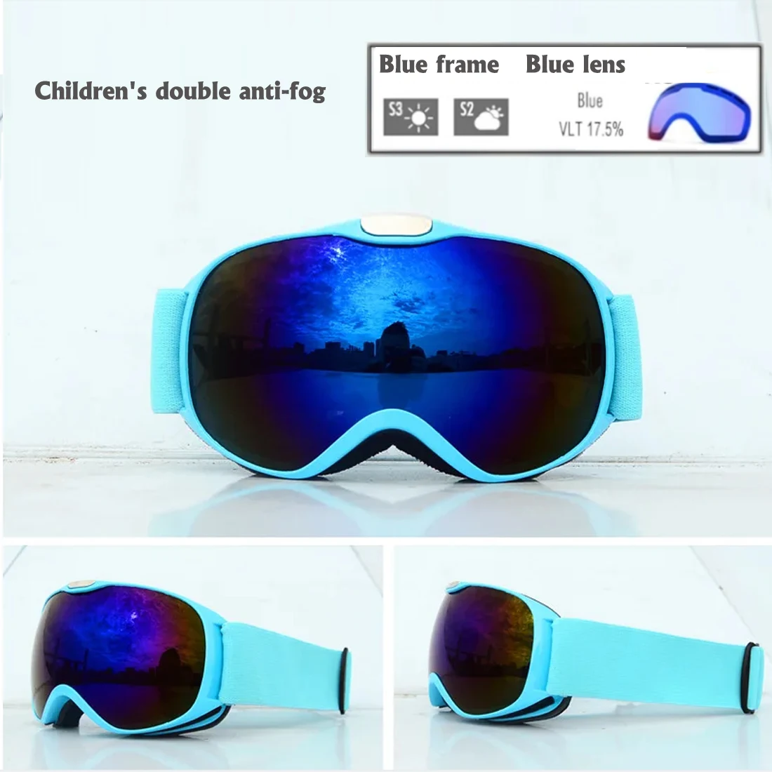 children\'s snow goggles, winter sports, ski goggles，UV protection, double-layer photochromic lenses