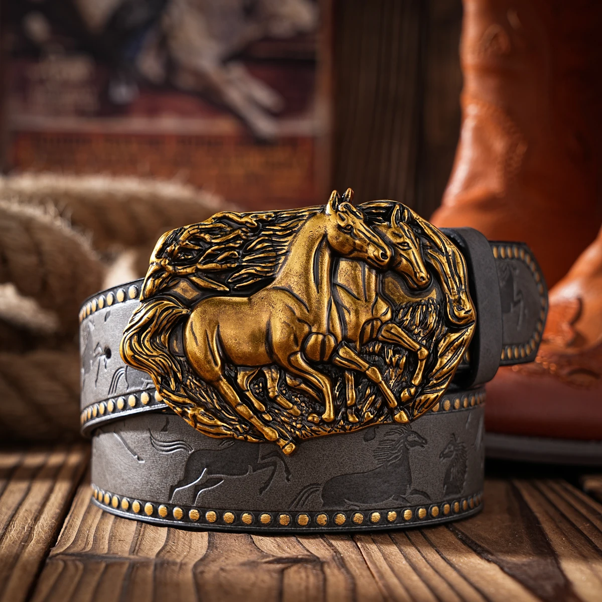 Lässige, individuelle und Retro-Gürtel, Kleidungsaccessoires im Western-Stil, Metallschnallen, PU-Gürtel, geeignet für Männer und Frauen – Detail 2