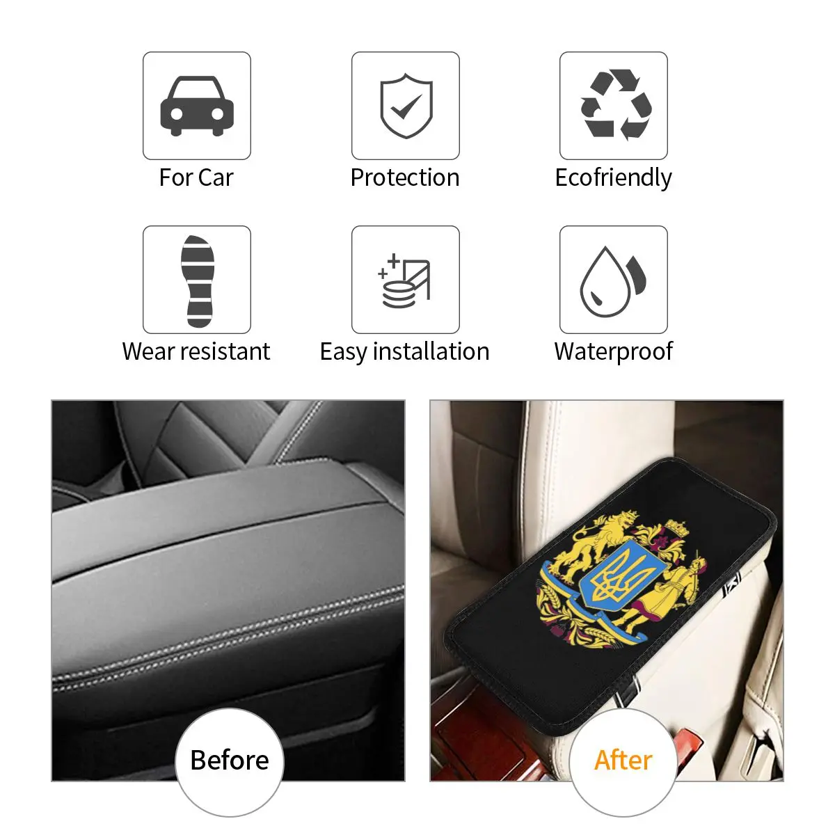 Four Seasons Car Armrest Cover Mat Ukraine Flag Center Console Cover Pad Ukrainian Auto Accessories Interior