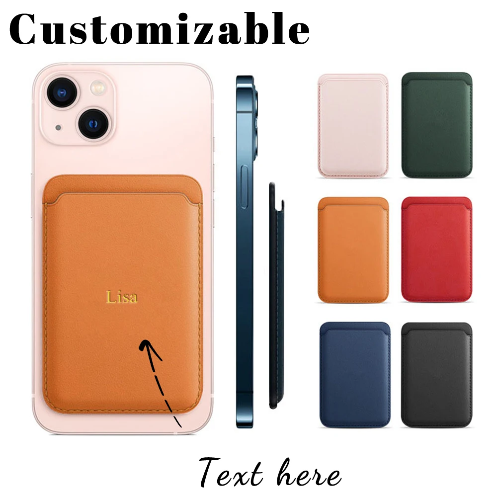 Customized Name Is Suitable for Magsafe Magnetic Card Holder with Leather Magnetic Back Sticker for iPhone 13 PU Card Holder