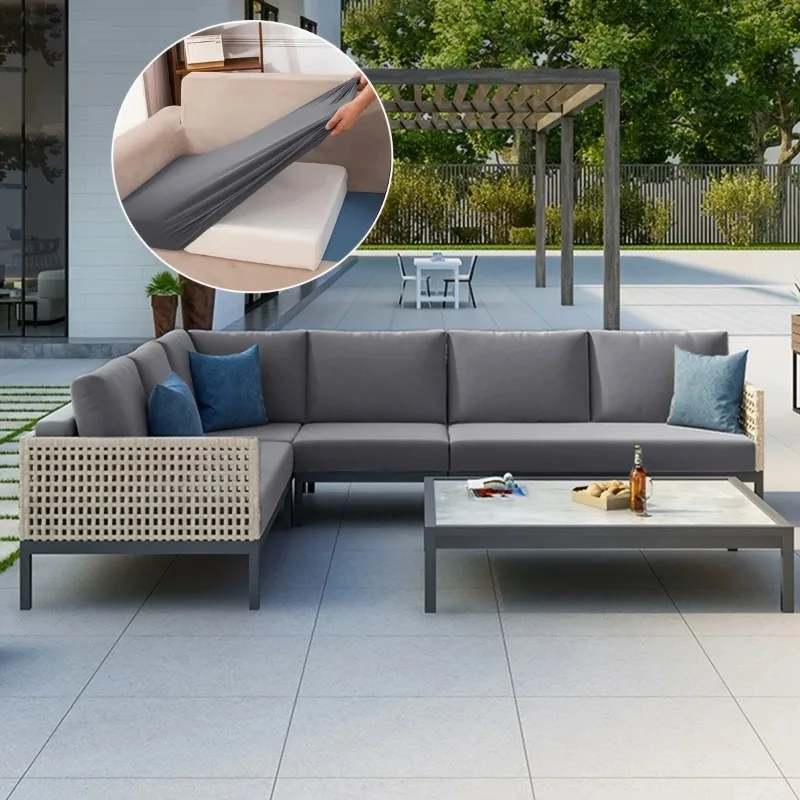 1pc Patio Sofa Cushion Cover Elastic Outdoor Patio Pad Replacement Sofa Seat Cushion Cover for Combination Chair Double Sofa