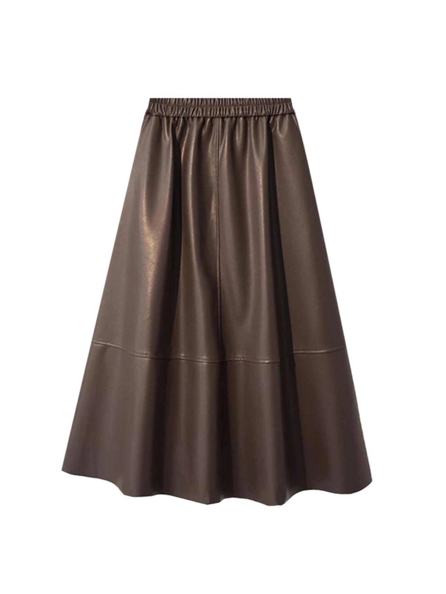 Women's Brown A-line Leather Skirt Vintage Y2k Gyaru Mid Long Skirt Harajuku Oversize Skirts 2000s Fashion Clothes Autumn 2025