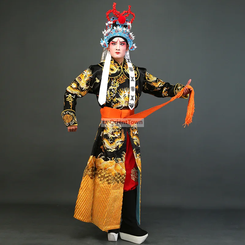 Traditional Chinese Dragon Sword Robe Peking Opera Drama Wu Sheng Gown Xiao Sheng Stage Play Performance Crown Prince Costume