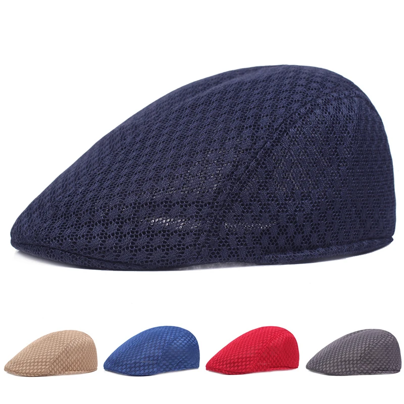 2024 New Summer Casual Beret Hat Unisex Mesh Flat Caps Newsboy Style adjustablr Fashion Breathable Summer Hat for Women Men Caps