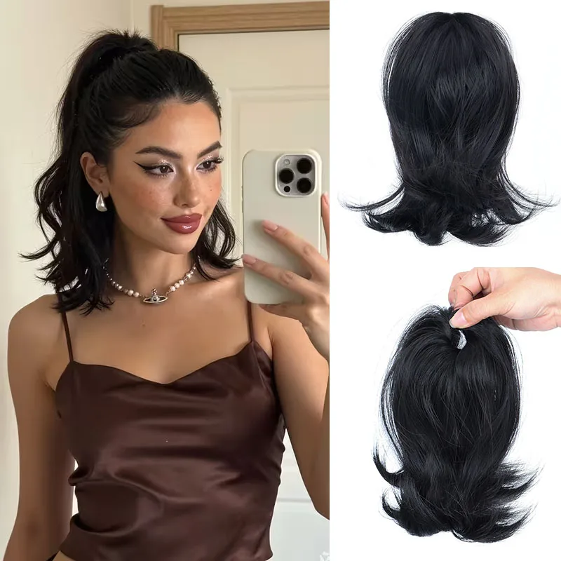 8Inch Synthetic Short Curly Tail Slightly Upturned Ponytail Hair Extension Elastic Rubber Band Wear Hairpiece for Women Daily