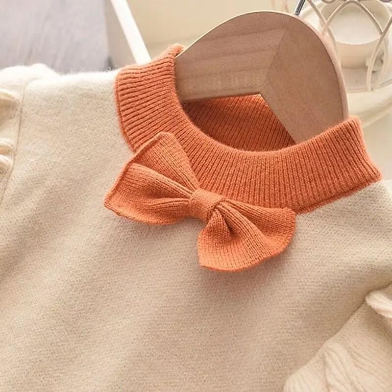 Autumn Girls Knitted Sweaters Sets Winter Bow Sweater Cardigan+Skirt Fashion Children Princess Clothes Suits Kids Clothing 2Pcs