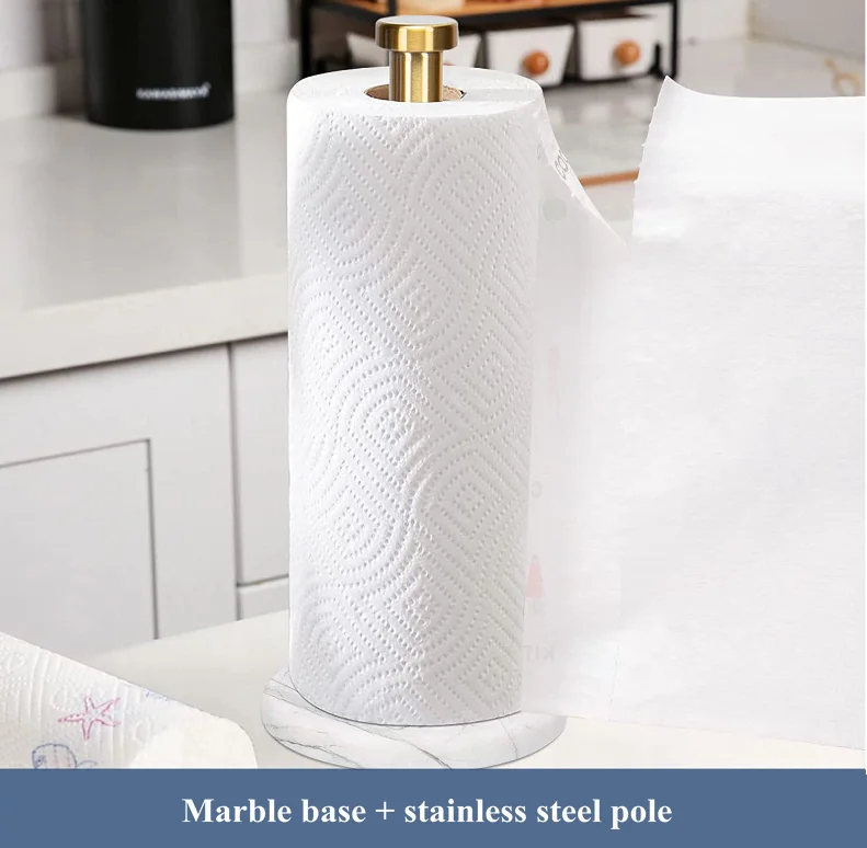 Nordic marble kitchen paper towel rack Brushed gold dining table vertical roll paper rack plastic wrap storage rack