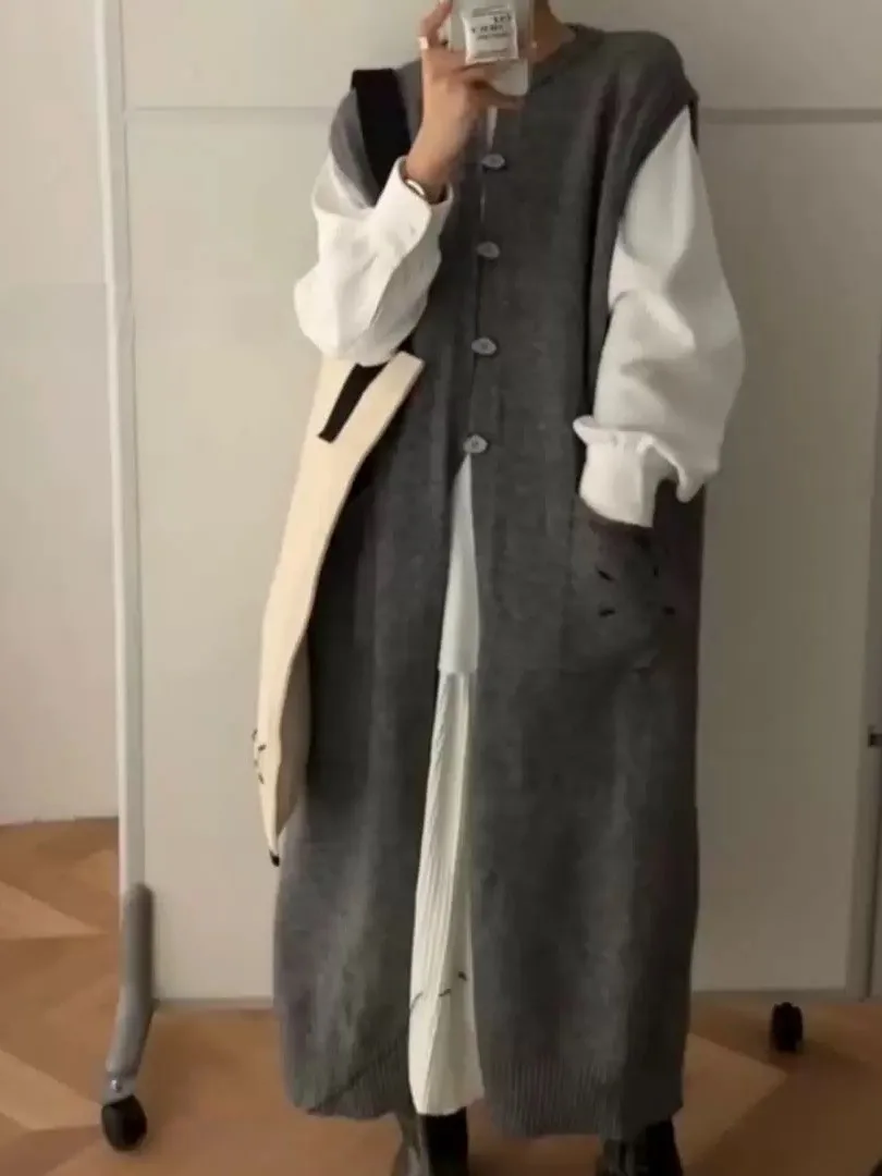 

Осенне-зимний вязаный жилет Dr Lazy Sle, открытый кардиган, свитер, длинная длина, застежка на одной пуговице, другой материал 00%