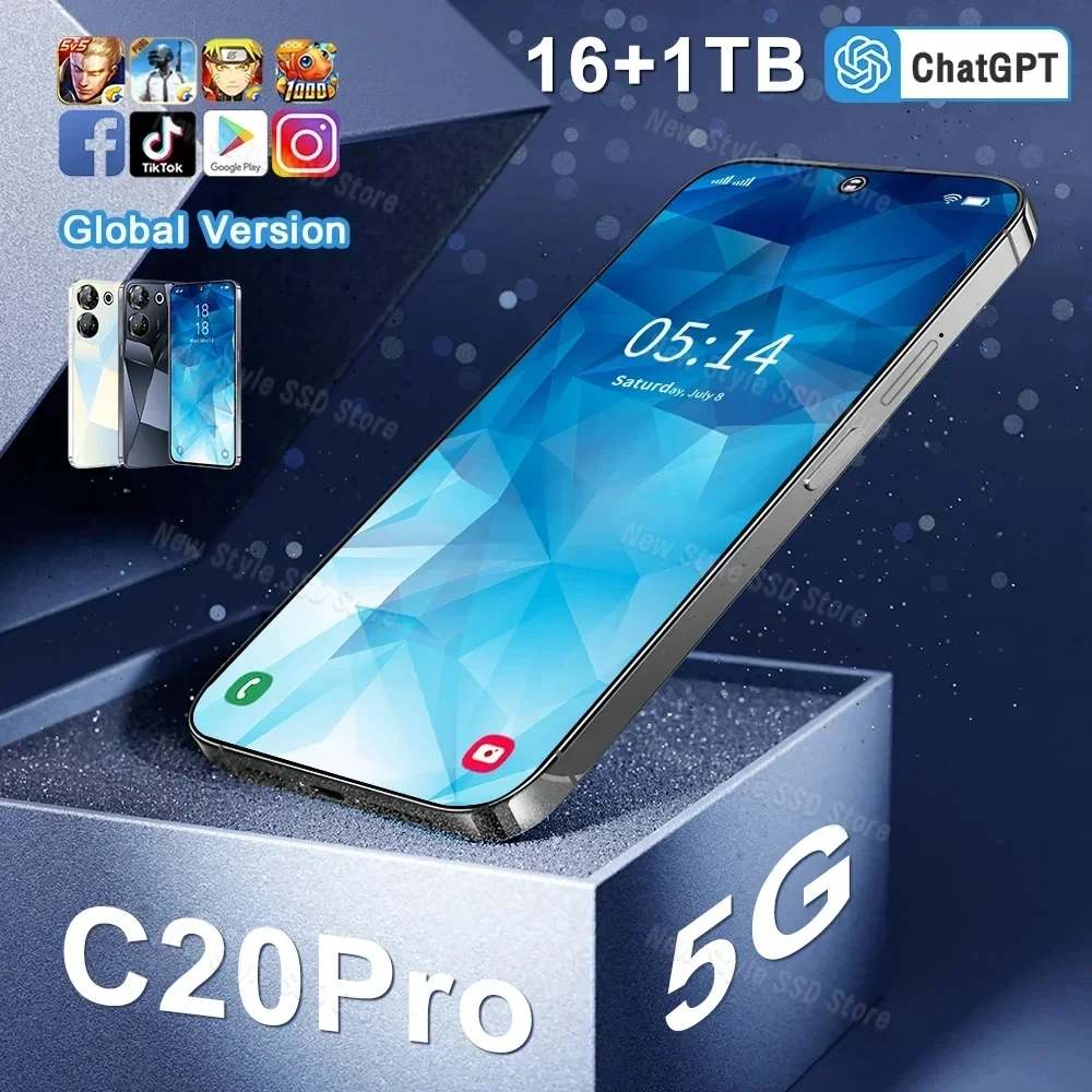 

Игровой глобальный смартфон C20 Pro, 16 ГБ + 1 ТБ, 7,3 дюйма, HD + Android 13, 8000 мАч, разблокировка лица, разблокировка отпечатков пальцев, издание мобильных телефонов 5G