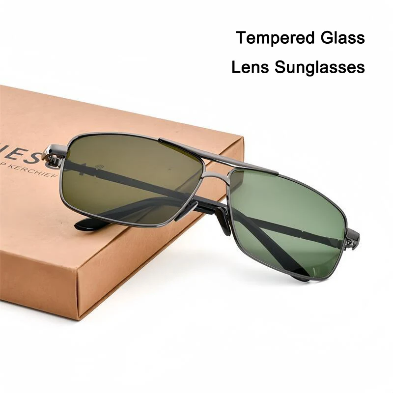 1Pieces Tempered Glass Lens Sunglasses Scratch-Resistant Dual-Bridge Metal Frame Camping Glasses