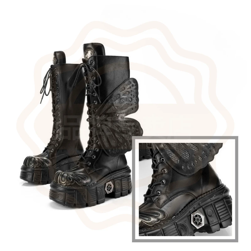 Punk Women's Shoes New Butterfly Platform Motorcycle Boots for Woman Fashion Lace Knee High Boots Designer Shoes Botas De Mujer