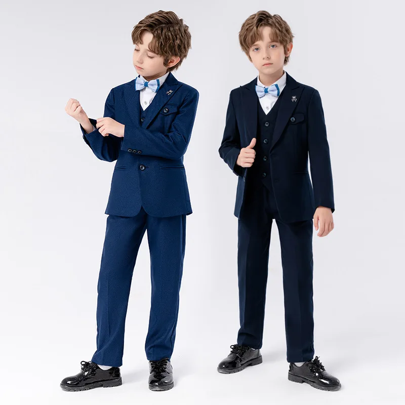 

Children Formal Suit Set Spring Autumn Solid Boy Event Host British Performance Wedding Party Costume Kids Blazer Vest Pants