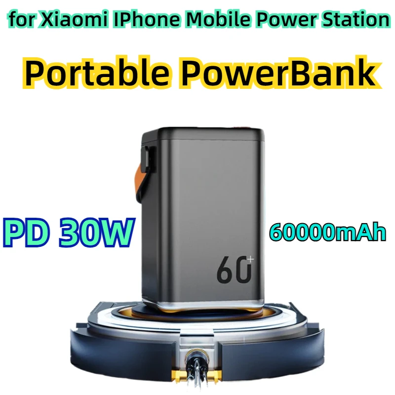 

PD 30W Fast Charger for Xiaomi IPhone Mobile Power Station 60000mAh Outdoor Power Bank Portable PowerBank External Battery Pack