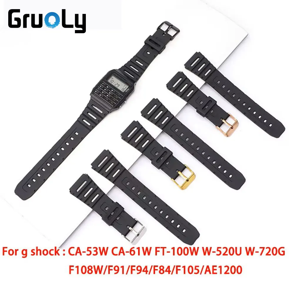 حزام مطاطي لـ G Shock CA-53W حزام الساعات CA-61W/ FT-100W/ W-520U/ W-720G F108W/F91/F94/F84/F105/AE1200 استبدال الفرقة #3