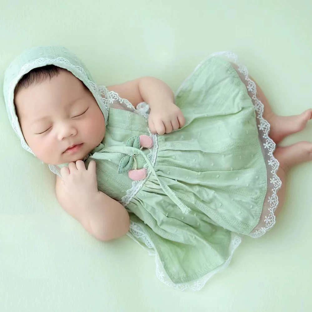 Baby Dresses for Newborn Photography Accessories Lace Newborn Girl Dress Hat Headscarf Set Cotton Baby Photoshoot Outfit