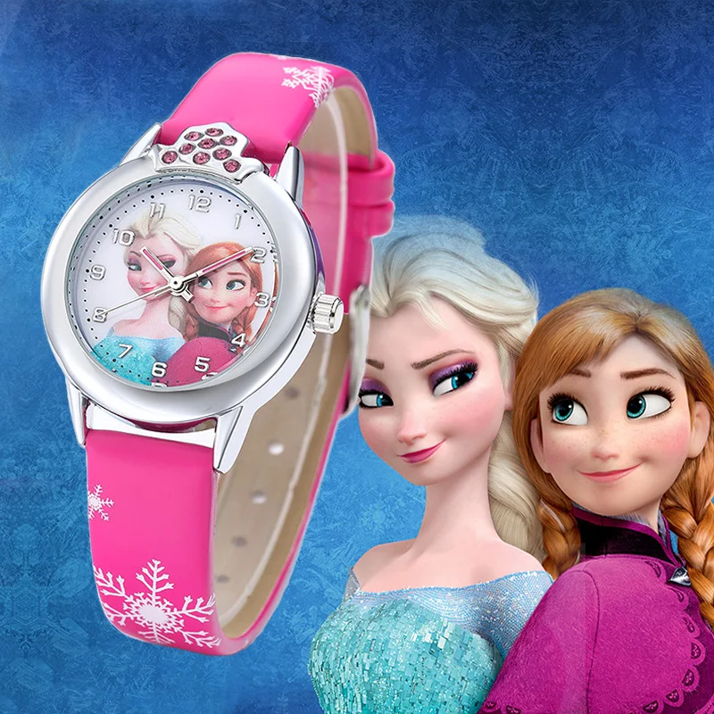 Disney Frozen Kids Watches Girls Leather Strap Pirncess Elsa Children Watch Student Quartz Clock reloj infanti reloj para ninos