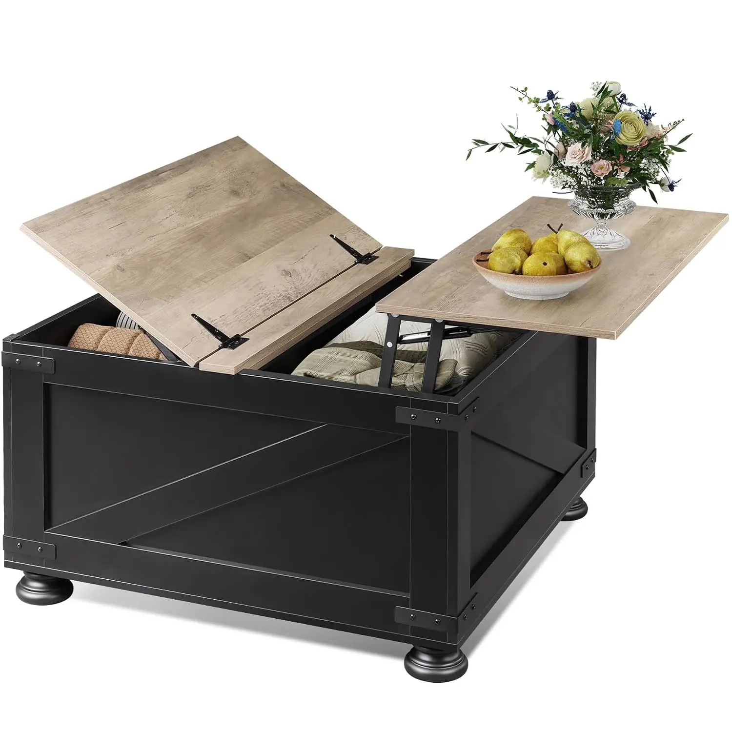 Farmhouse Lift Top Coffee Table Storage 31.5" Square Flip-Top Hidden Compartment Living Room Bedroom, Customized 1