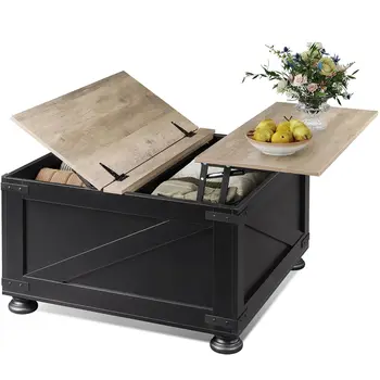 Farmhouse Lift Top Coffee Table Storage 31.5" Square Flip-Top Hidden Compartment Living Room Bedroom, Customized 1