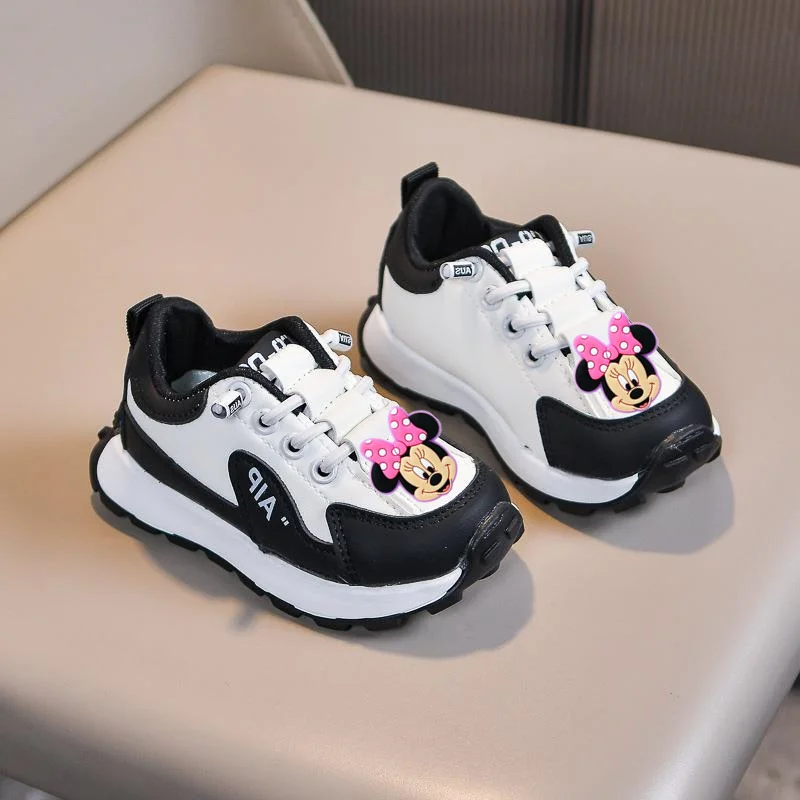 디즈니 미키 마우스 운동화 어린이 보드 신발 봄 가을 미니 마우스 소녀 가죽 운동화 소년 캐주얼 신발
