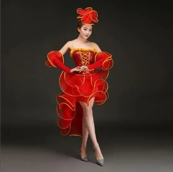 

Ladies Jazz Dance Costume Sequin Stage Costume Ruffles Modern Dance Women
