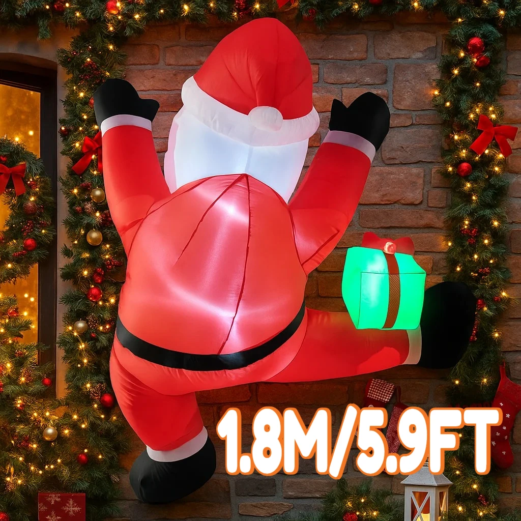 

1.8M/5.9FT Inflatable Santa Claus Climbing with Gift Lights LED Home Decoration Toys Yard Xmas Supplies Holiday Christmas Decor