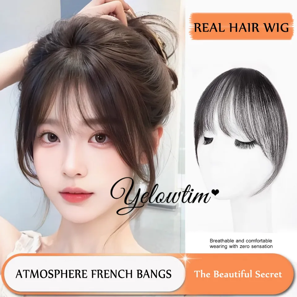 YELOWTIM Synthetic Topper Hairpiece False Bang Clip-In Bangs Extension Natural Fake Fringe Invisible Clourse Hairpiece for Women image 2