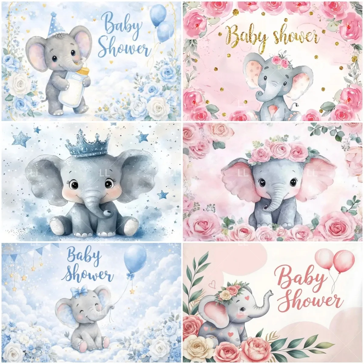 Niedliche Elefanten-Geburtstagsparty-Dekorationen, Hintergrund in Blau und Rosa für Jungen und Mädchen, Fotografie-Hintergrund, Babyparty-Dekoration, Geschenk für Neugeborene und Kinder – Detail 1