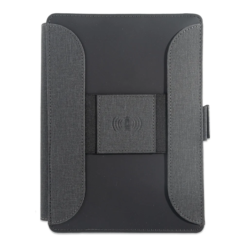 Wireless Charging Business Folder Notebook with Phone Stand and Clock, A5 Planner Organizer for Office Men