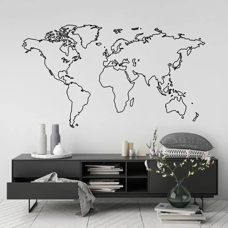 World Map Globe Outline Vinyl Wall Sticker Home Decor Living Room Removable Mural Bedroom Office Decals Large Wallpaper 3215