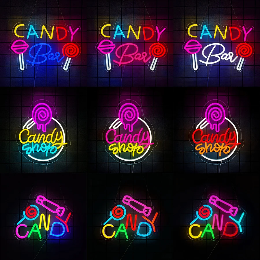Candy Neon Sign,Candy Bar LED Neon Light Business Signs for Candy Shop Wall Decor,USB Powered for Candyland Party Home Decor
