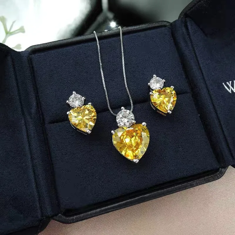 Fashion Luxury Heart Geometric AAA Cubic Zirconia Jewelry Sets for Women Necklace Stud Earrings 2 Piece Wedding Jewelry Gifts