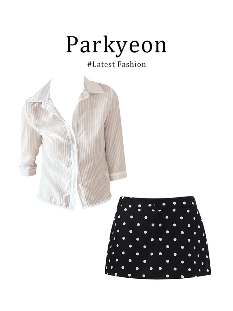 

Pure Desire Stripe Polka Dot ter Ne irt And High Waist Skirt Two Piece Set Summer Faion Women's Busin Casual Wear