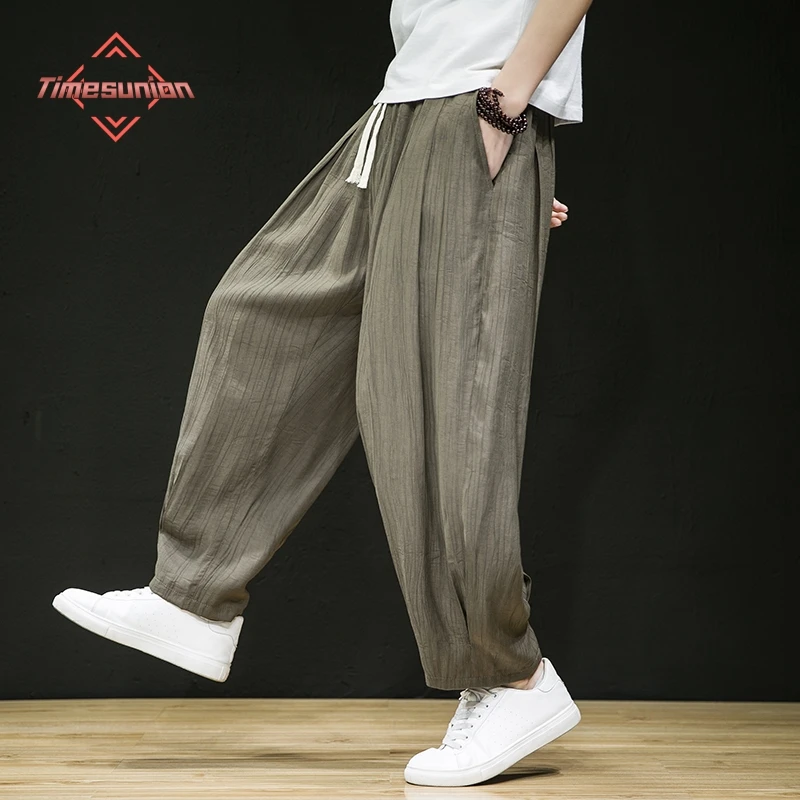 

Japanese Summer Ice Silk Loose Harem Pants Men's Street Jogging Pants Men's Ninth Sports Pants and Ankle Men's Trousers