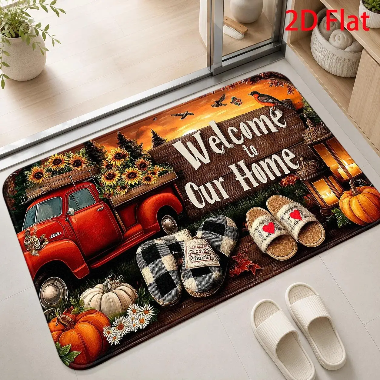Thanksgiving Turkey Doormat Cute Autumn Harvest Pumpkin Grape Welcome Mat Anti Slip Floor Carpet Entrance Rug Patio PorchMat