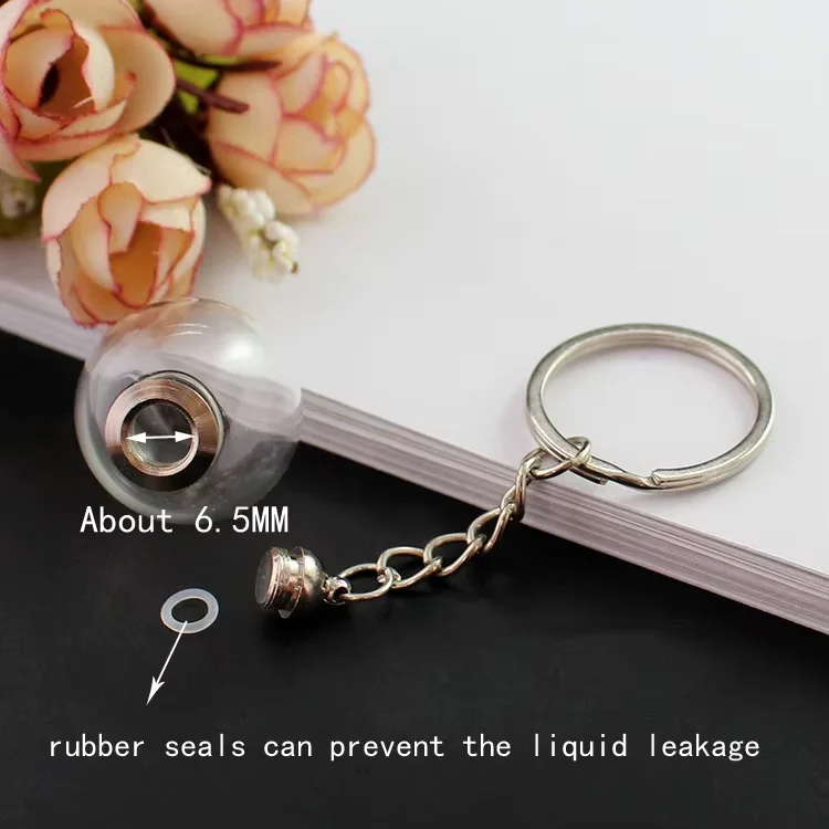 2PCS Keepsake Fillable Locket Keychain Clear Glass Ball with preglued screw cap keyring  Miniature Glass Bottle Keychain
