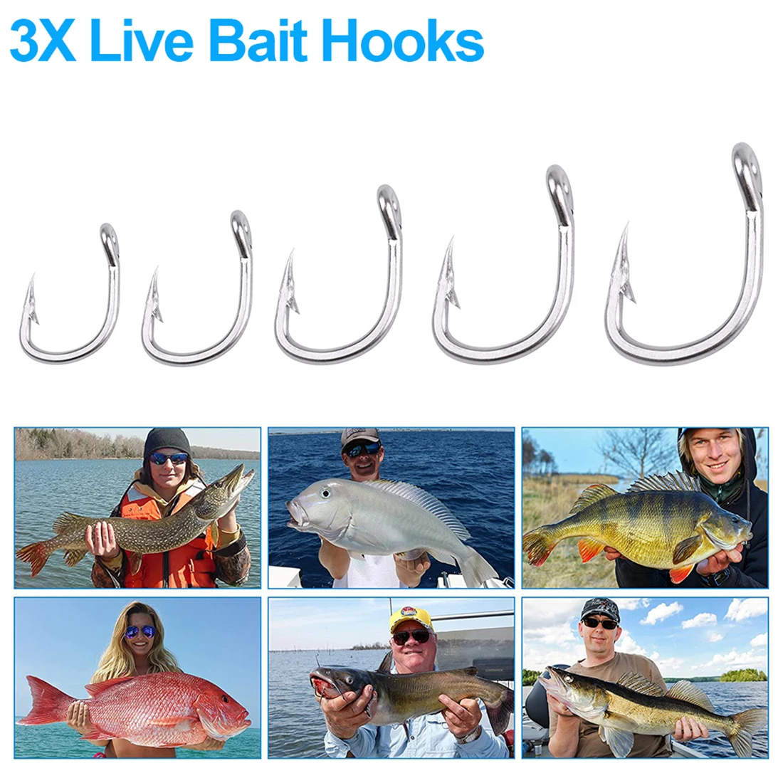 50PCS 3X Saltwater Circle Hooks Live Bait Fishing Hooks Super Stainless Steel Big Game Fish Hooks for Tuna Fishing 2/0-12/0