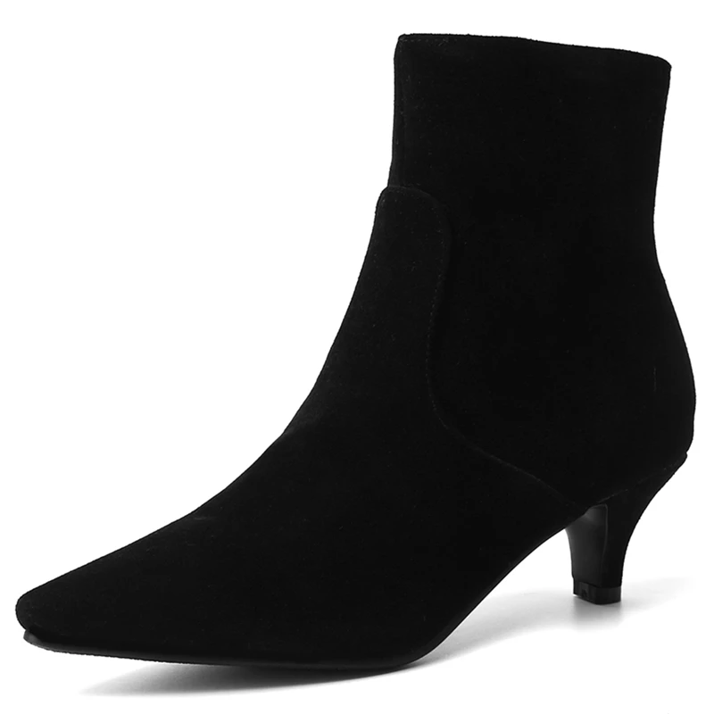 Fashion Short Ankle Boots Female Spring Autumn Flock Casual Boot Woman Party Shoes Heels Beige Grey Black Large Size 48 Classic
