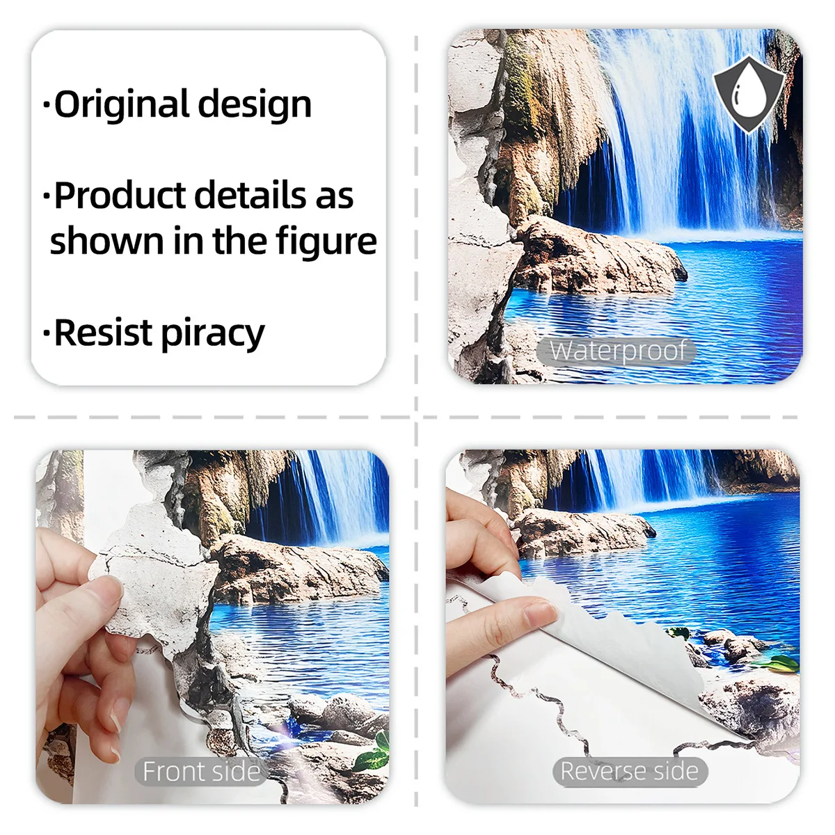 For Nature Themed Rooms Colorful 3D Waterfall Mural Waterproof Wall Art Realistic 3D Effect High-definition Printing