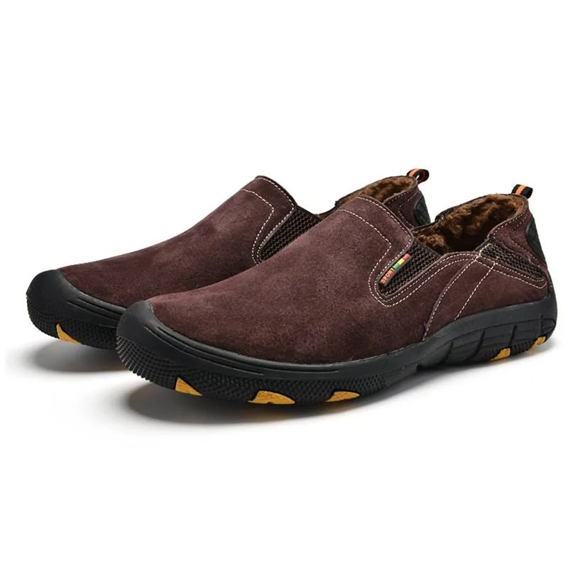 

Мужские повседневные хлопковые уличные туфли для осени и зимы: удобные, дышащие, с круглым носком, на резиновой подошве, с кожаным верхом, без шнурков