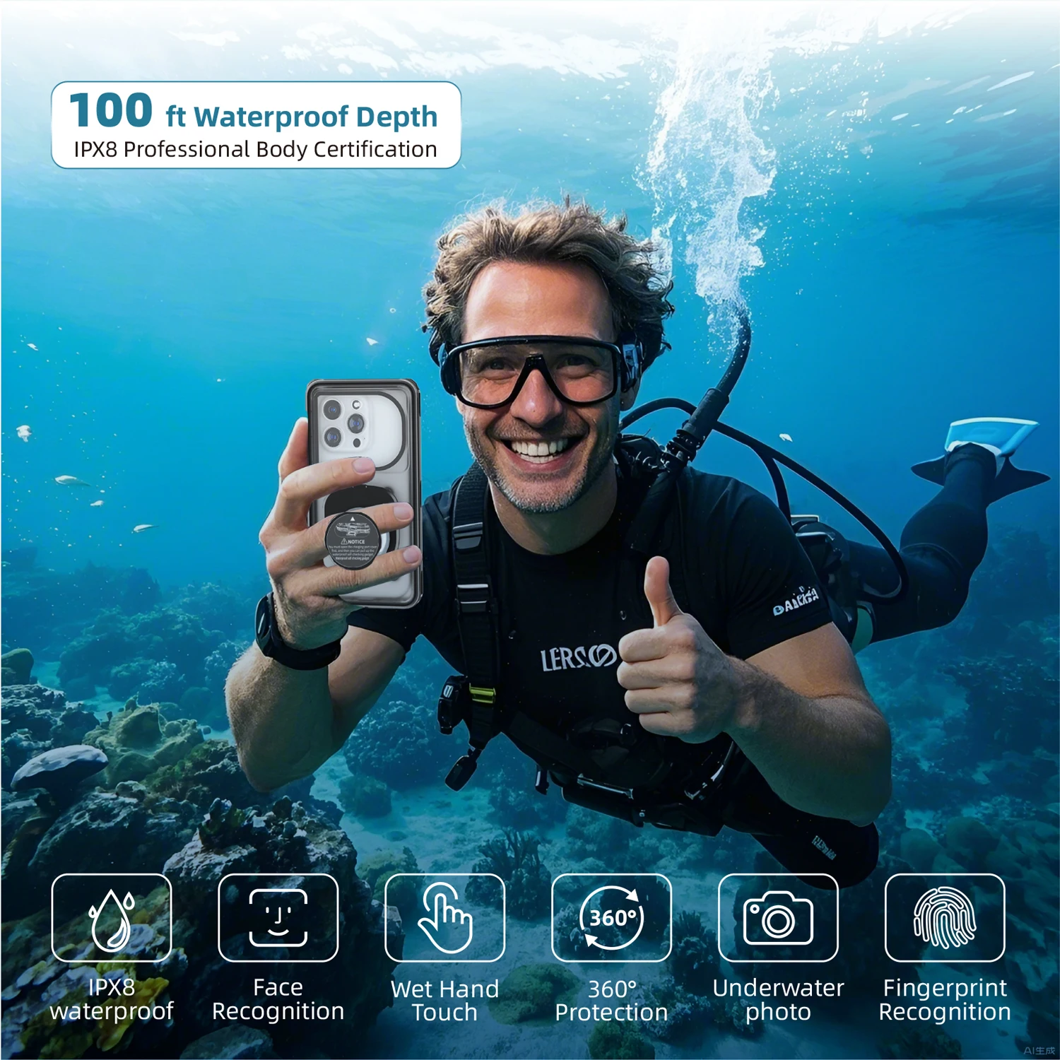 

IP68 Waterproof Phone Case For iPhone 17 16 15 14 13 12 11 Pro Max Samsung S25 Huawei Universal Self-Check Underwater Diving Cov